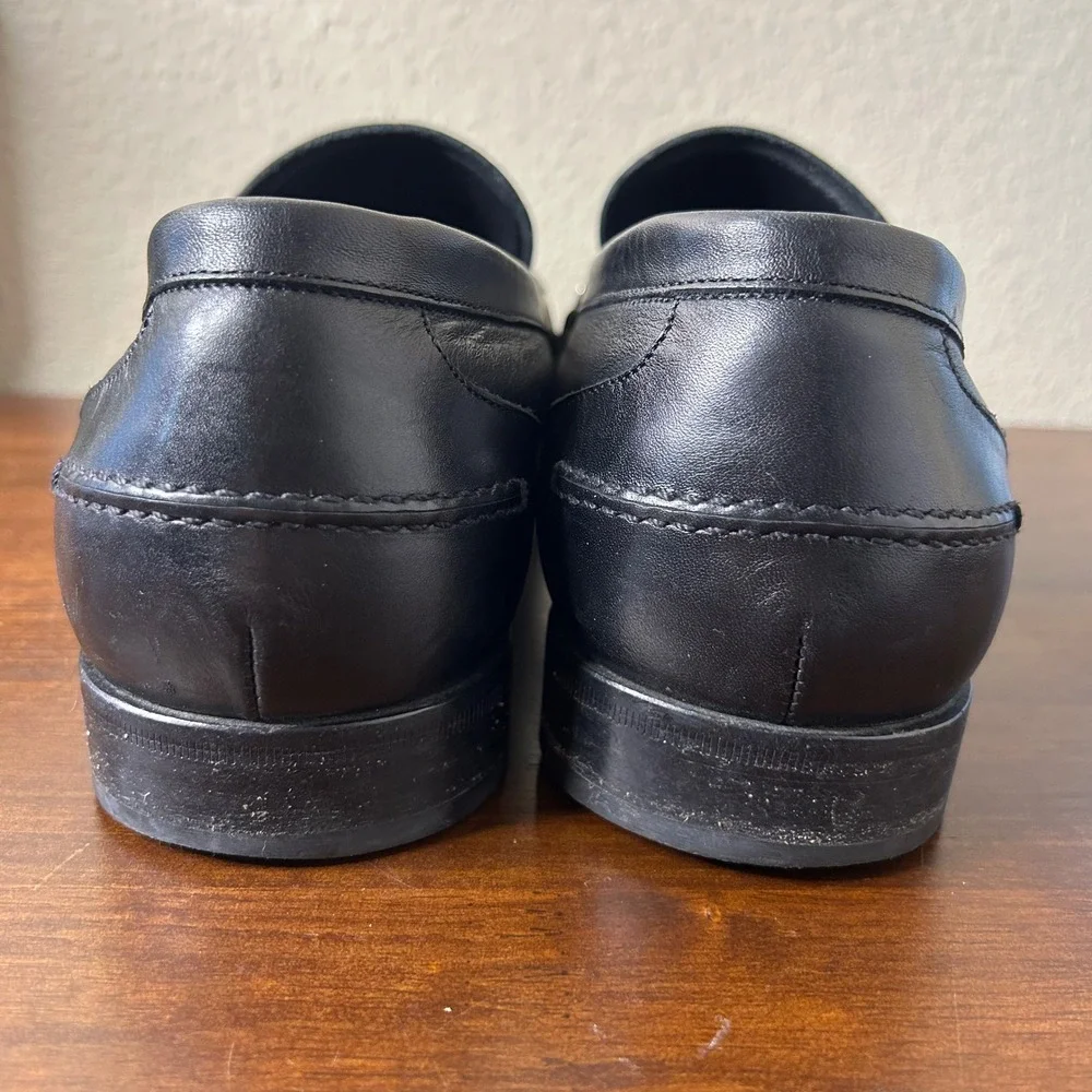 Salvatore Ferragamo Loafers 10 EE Mens Black Leather Gancini Square‎ Toe Italy